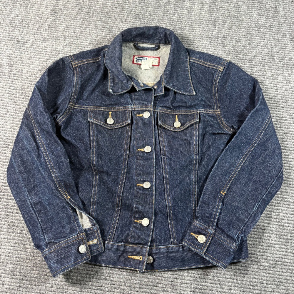 Old Navy Blue Jeans Womens XS Dark Wash Denim Trucker Jacket 100% Cotton Vintage